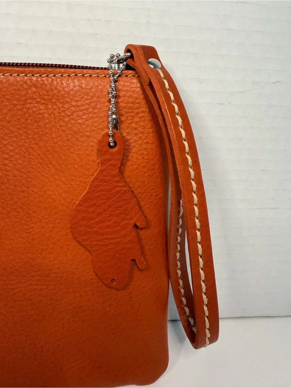 Roots Canada Orange Genuine Leather Wristlet Clutch with MB80 Embroid